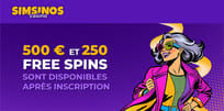 Le casino Simsinos vous offre jusqu’à 500 € + 250 free spins sans wager en bonus de bienvenue